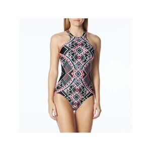 Coco Rave Duff High Neck one piece Swimsuit L 36 B/C Cup geo print